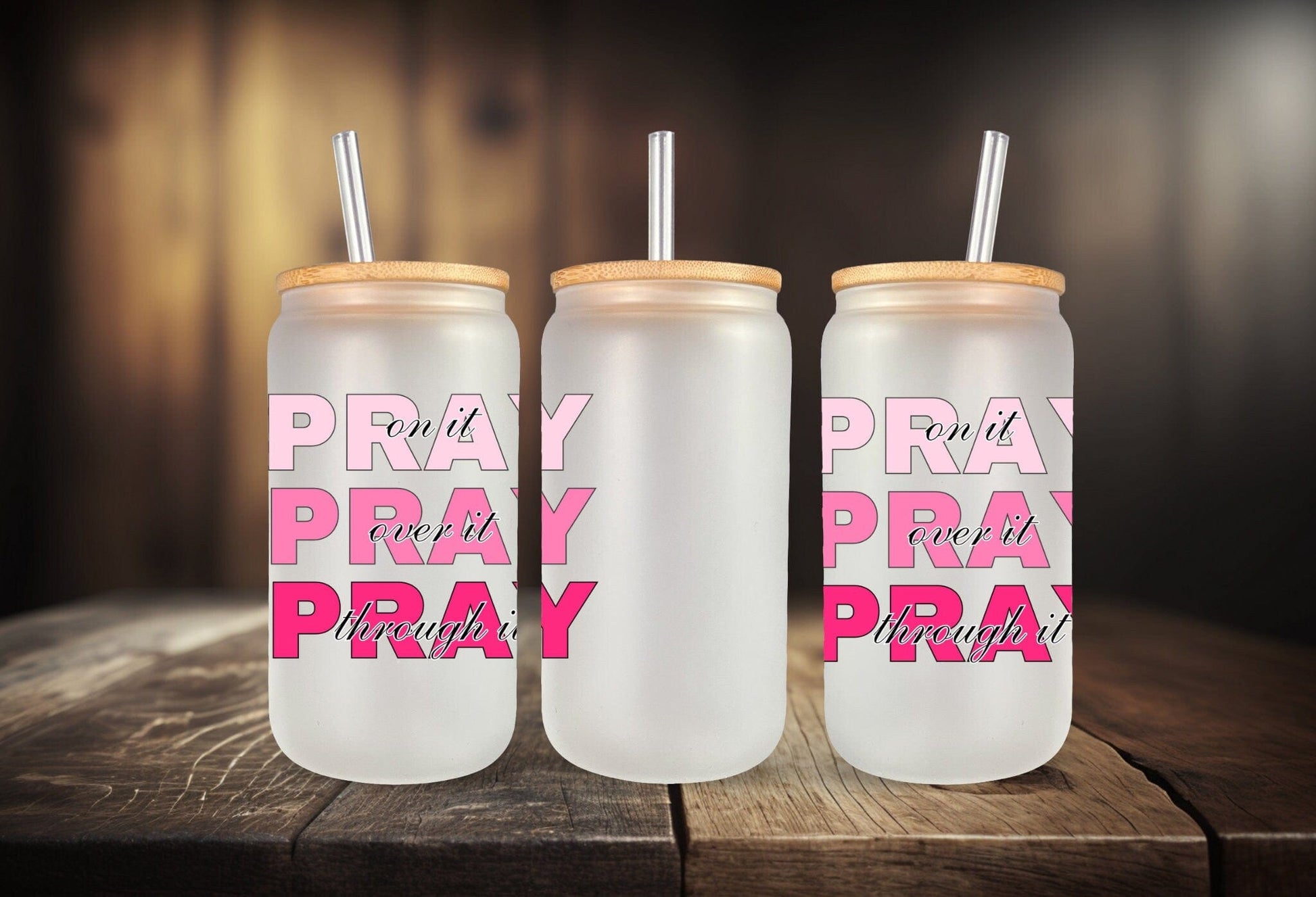 Pray on it Christian Iced Coffee Tumbler Religious Frosted Cup Faith Cup Prayer Tumbler with Straw Pray Through it Inspirational Glass Coffe