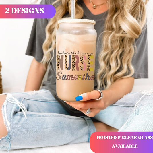 Labor And Delivery Nurse Gift Iced Coffee Cup Birth Coach Coffee Tumbler Doula Gift L&D Nurse Glass Cup Postpartum Doula Birth Companion