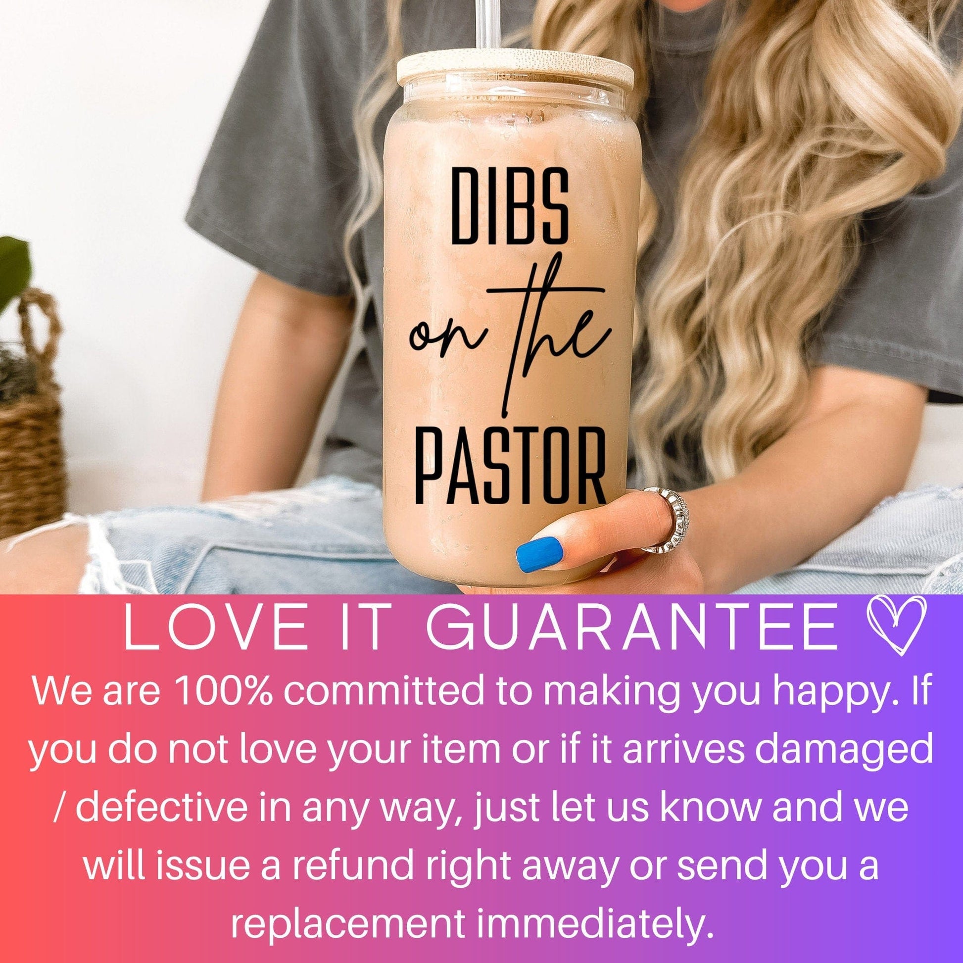 Dibs on the pastor Iced Coffee Cup Personalized Preacher Coffee Frosted Tumbler Pastors wife Glass Tumbler with straw Preacher's Wife gifts