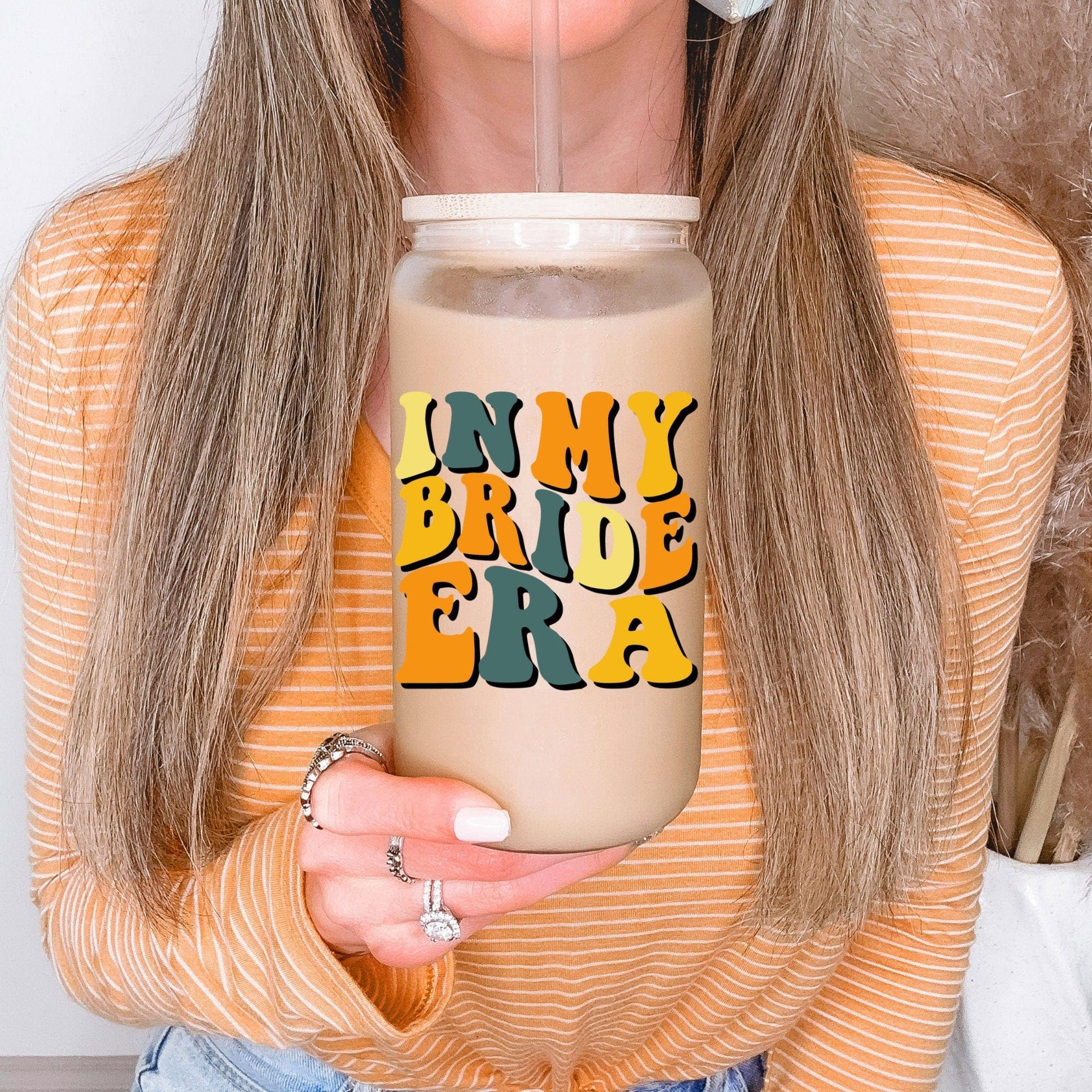 In My Bride Era Frosted Glass Tumbler Retro Bride Coffee Tumbler Future Mrs Coffee Cup Bride Gift Fiancee Beer Glass Can Engagement Gift