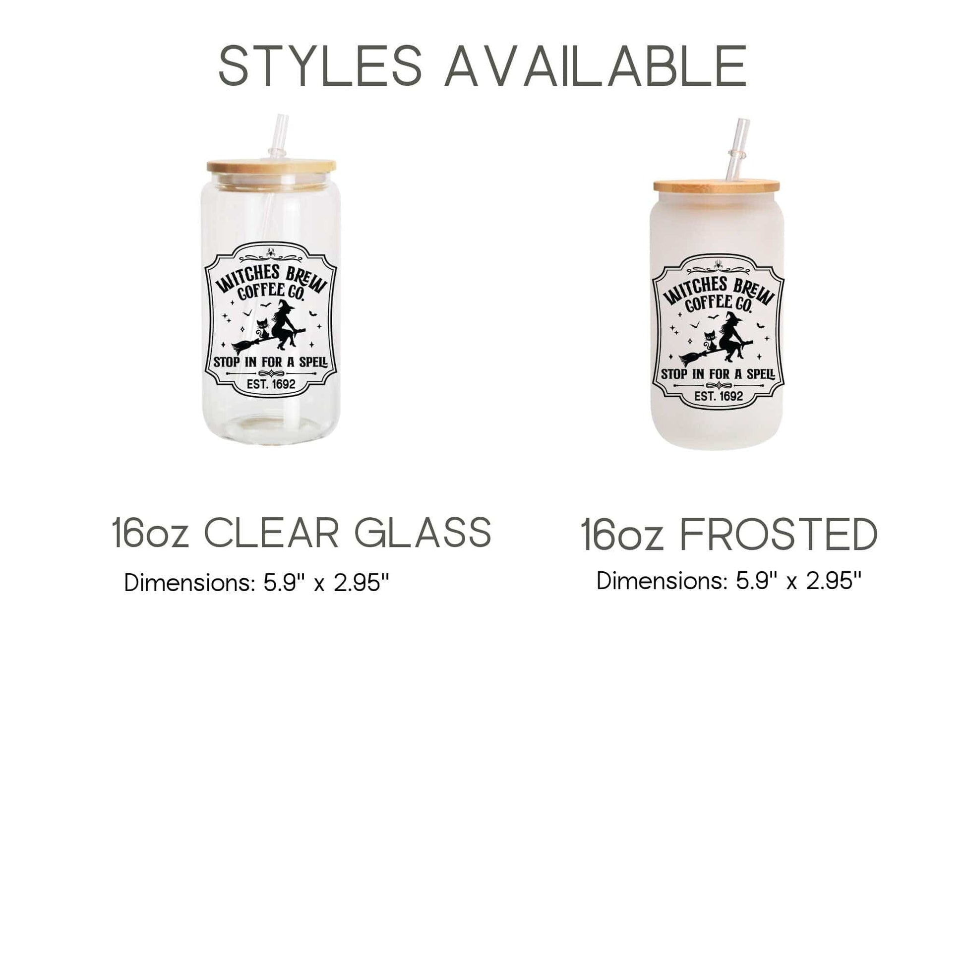 Witches Brew Coffee Co Iced Coffee Cup, Fall Glass Tumbler, Frosted Glass Halloween Mug, Potion Iced Coffee Can with Bamboo Lid and Straw