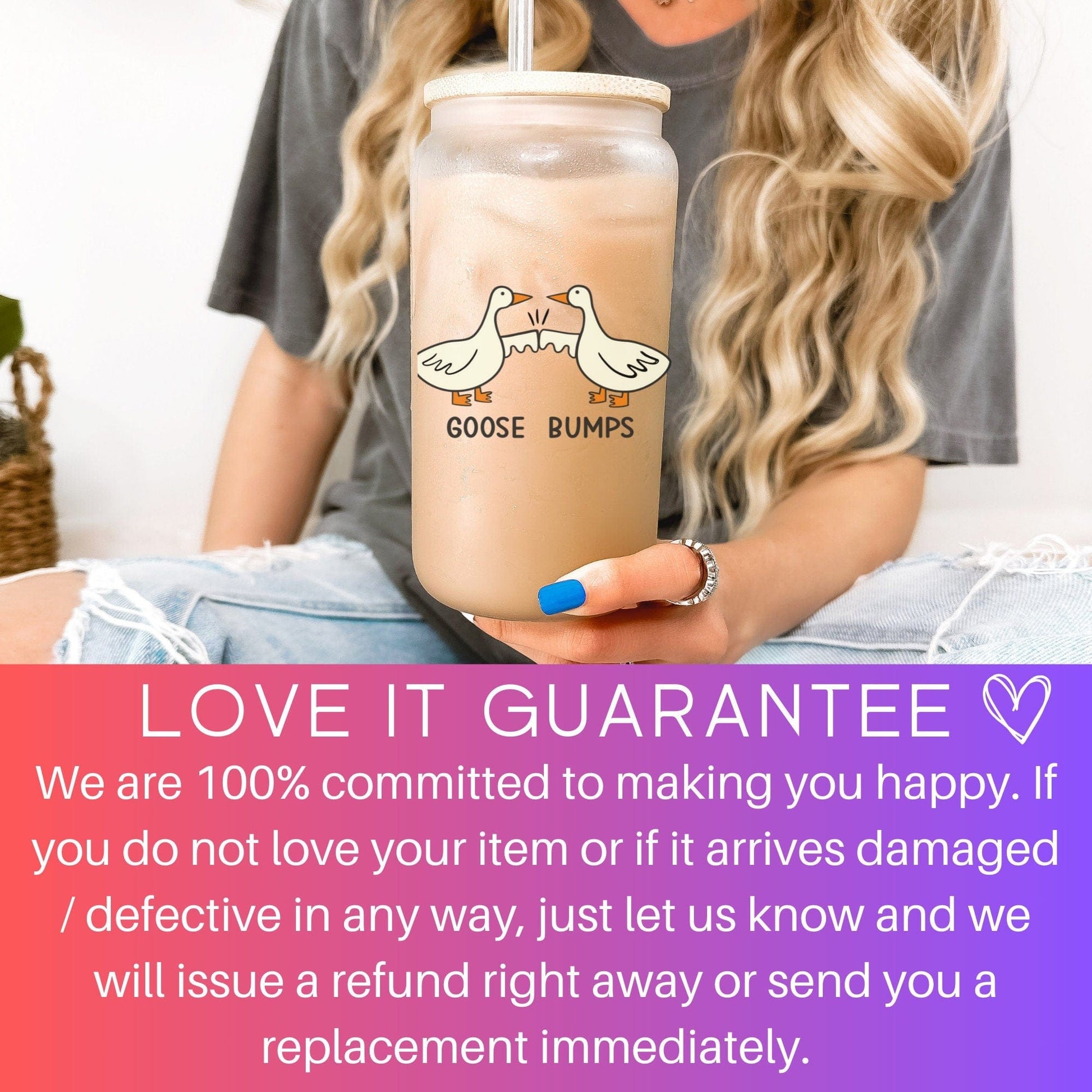 Silly Goose Iced Coffee Cup Goose Bumps Frosted Coffee Tumbler with straw Funny Goose Beer Can Funny gifts Fist bump Glass Tumbler