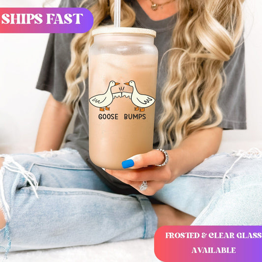 Silly Goose Iced Coffee Cup Goose Bumps Frosted Coffee Tumbler with straw Funny Goose Beer Can Funny gifts Fist bump Glass Tumbler
