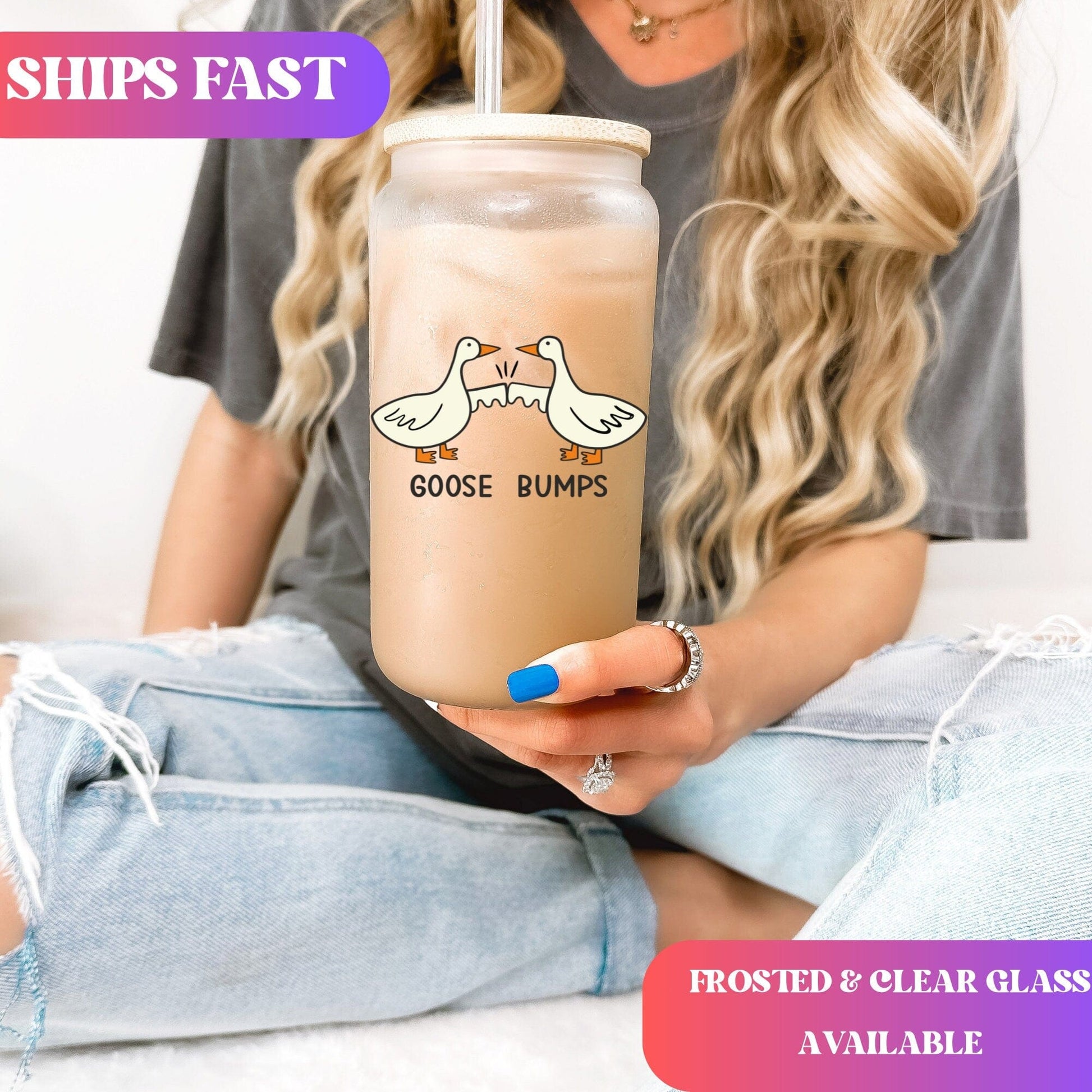 Silly Goose Iced Coffee Cup Goose Bumps Frosted Coffee Tumbler with straw Funny Goose Beer Can Funny gifts Fist bump Glass Tumbler