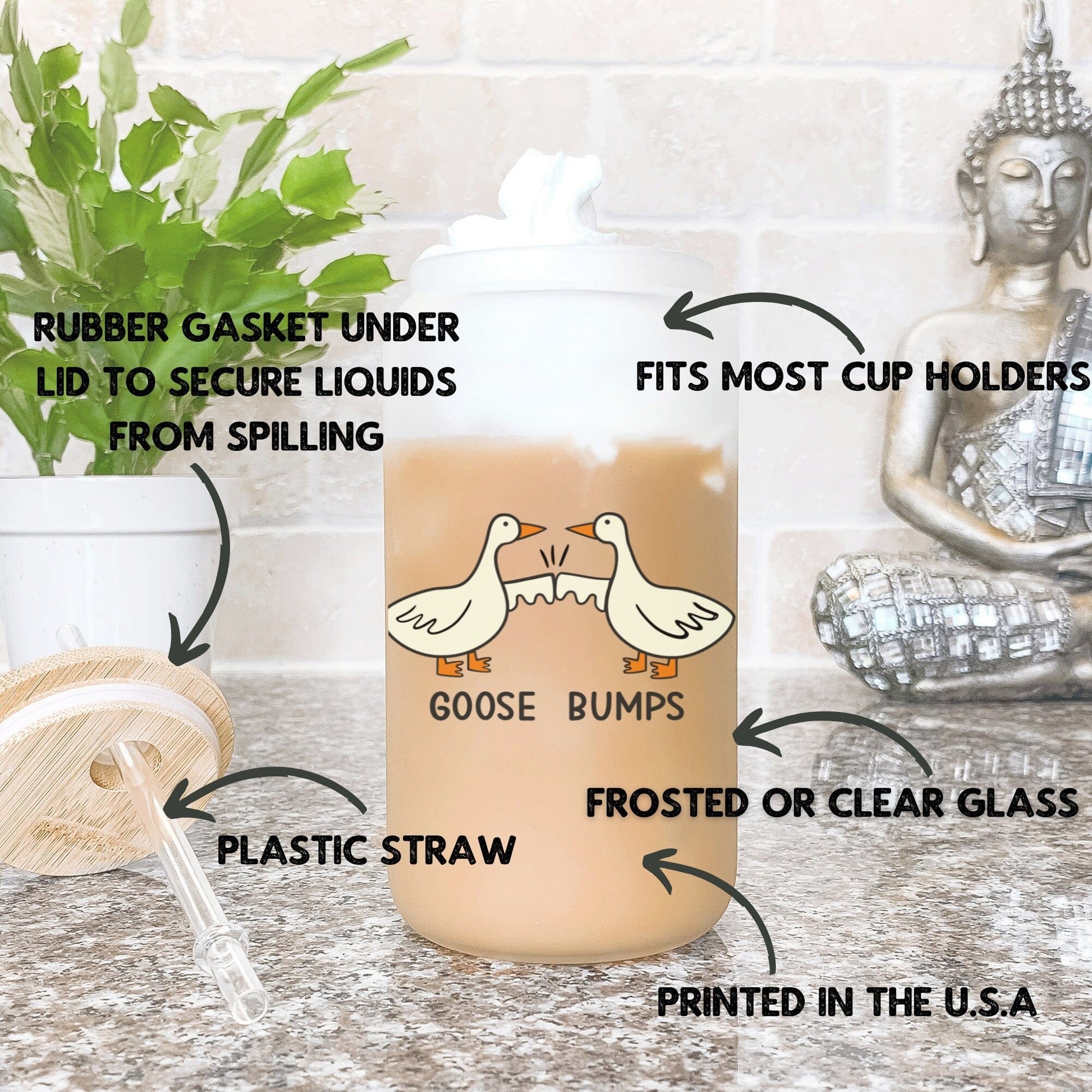 Silly Goose Iced Coffee Cup Goose Bumps Frosted Coffee Tumbler with straw Funny Goose Beer Can Funny gifts Fist bump Glass Tumbler