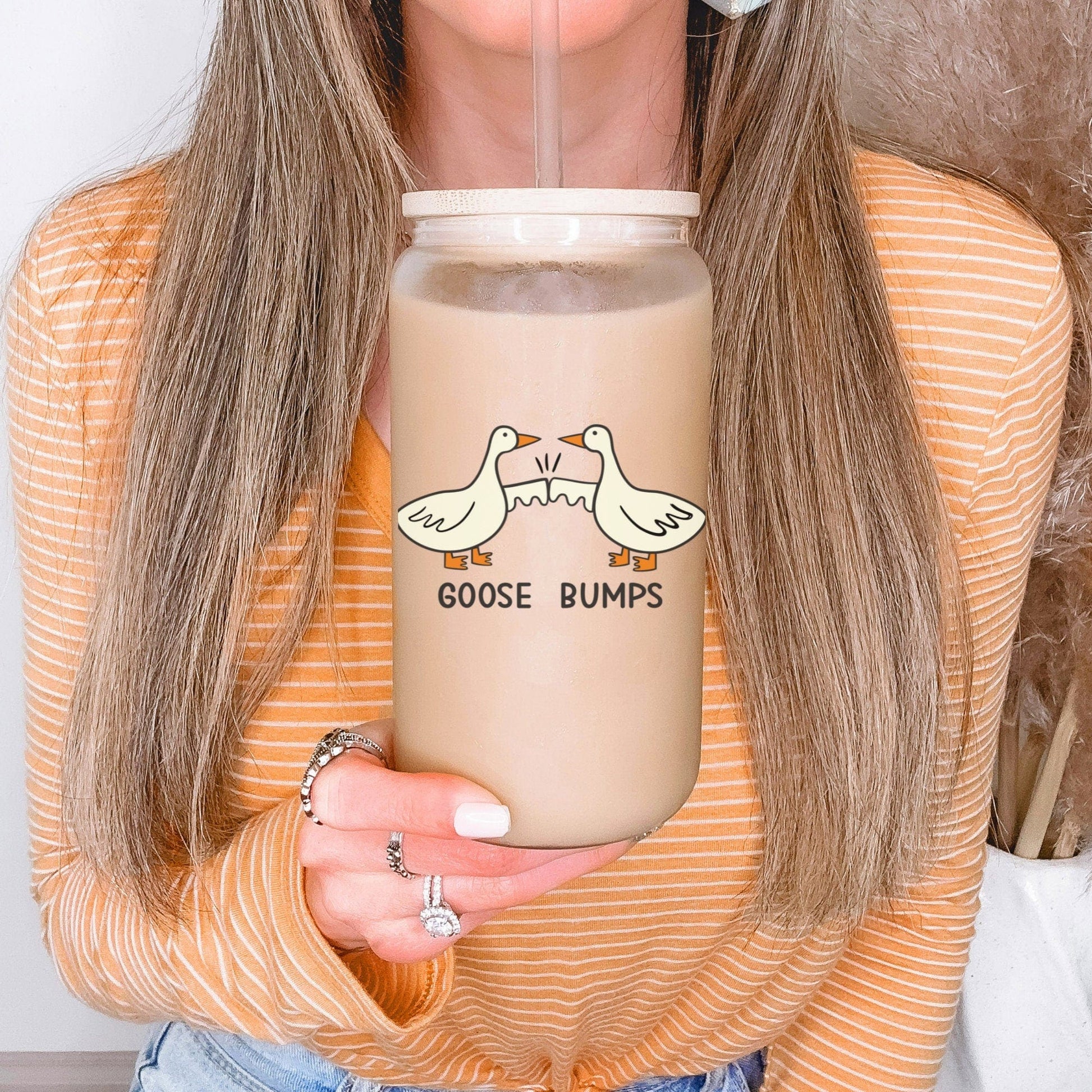 Silly Goose Iced Coffee Cup Goose Bumps Frosted Coffee Tumbler with straw Funny Goose Beer Can Funny gifts Fist bump Glass Tumbler