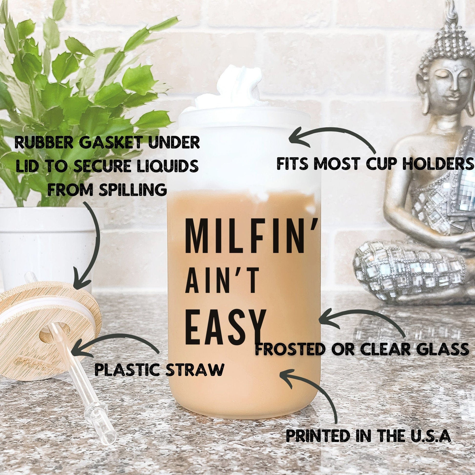 Milfin' Ain't Easy Iced Coffee Cup Hot Mom Frosted Coffee Tumbler with straw Future MILF Beer Can Funny Mama gift for mom Glass Tumbler