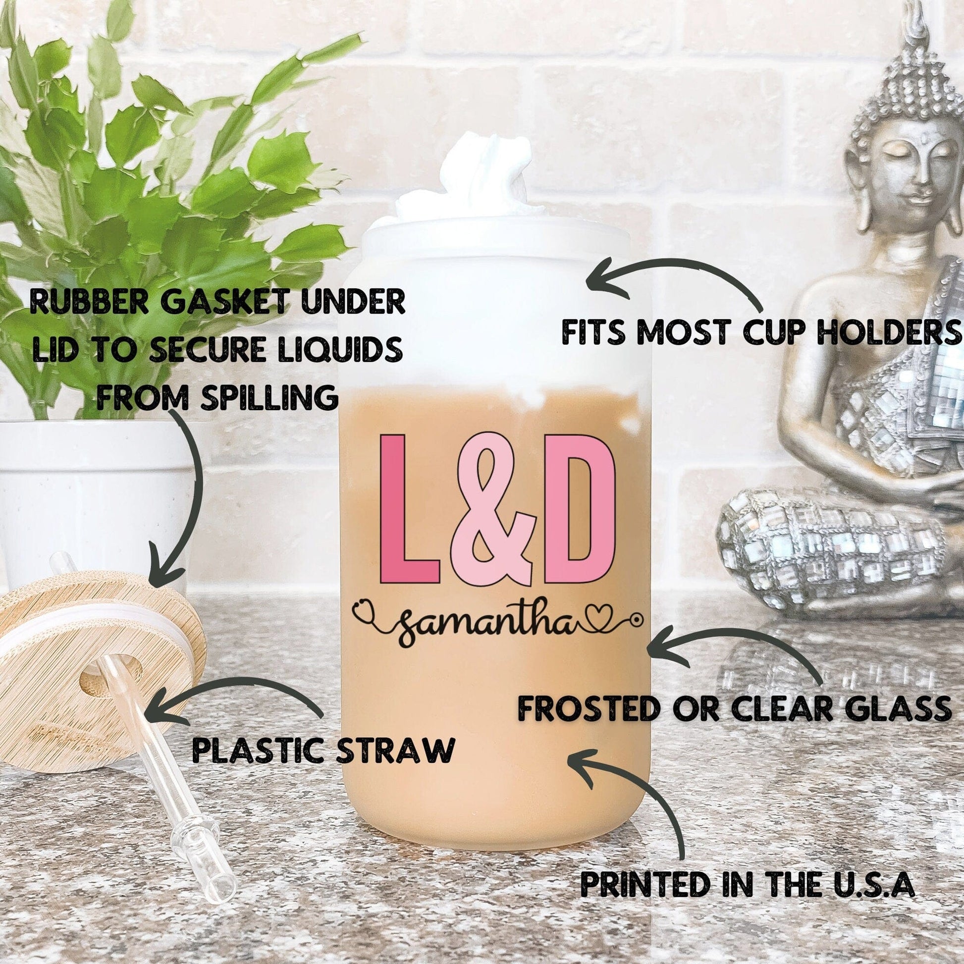Labor And Delivery Nurse Gift Iced Coffee Cup Birth Coach Coffee Tumbler Doula Gift L&D Nurse Glass Cup Postpartum Doula Birth Companion