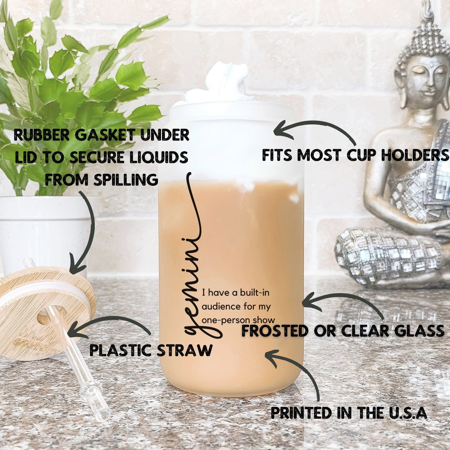 Funny Gemini Astrology Star Sign Glass Frosted Can Gemini Zodiac Sign Coffee Glass Cup Zodiac sign Birth Month astrology traits Cup with Lid