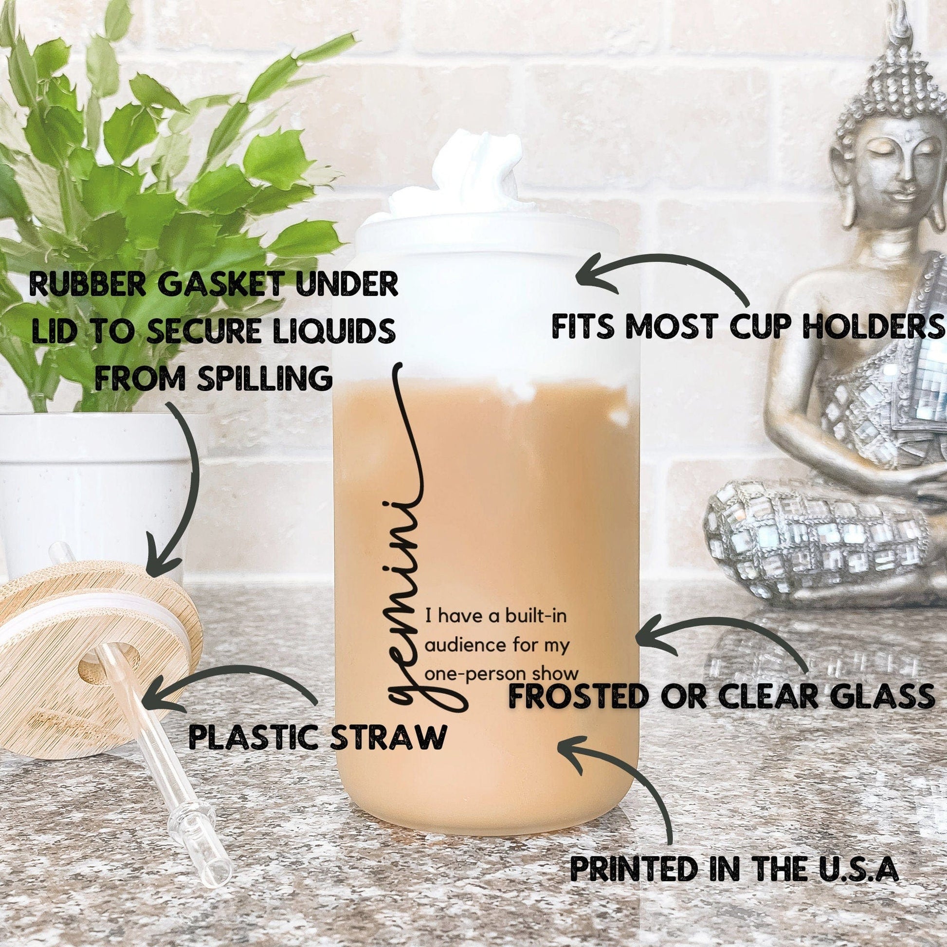 Funny Gemini Astrology Star Sign Glass Frosted Can Gemini Zodiac Sign Coffee Glass Cup Zodiac sign Birth Month astrology traits Cup with Lid