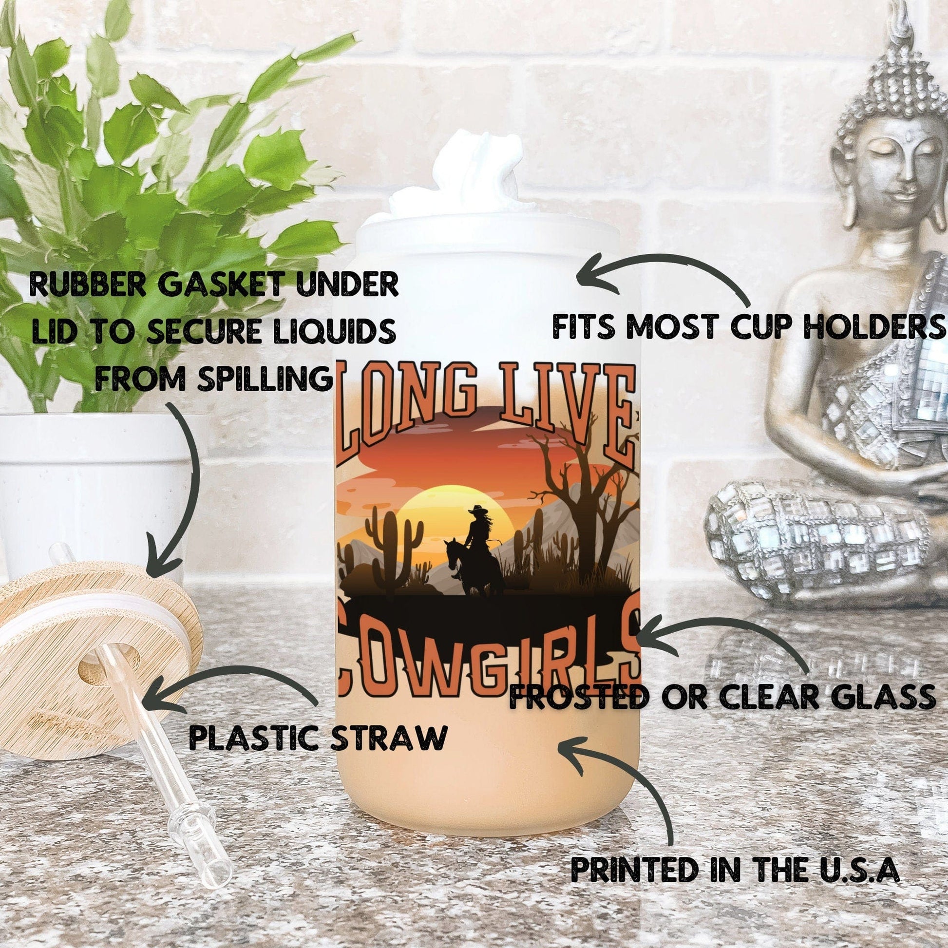 Country concert Frosted Iced Coffee Cup Long Live Cowgirls Frosted Tumbler with Straw Western Rodeo cowgirl Desert Vintage style beer Glass