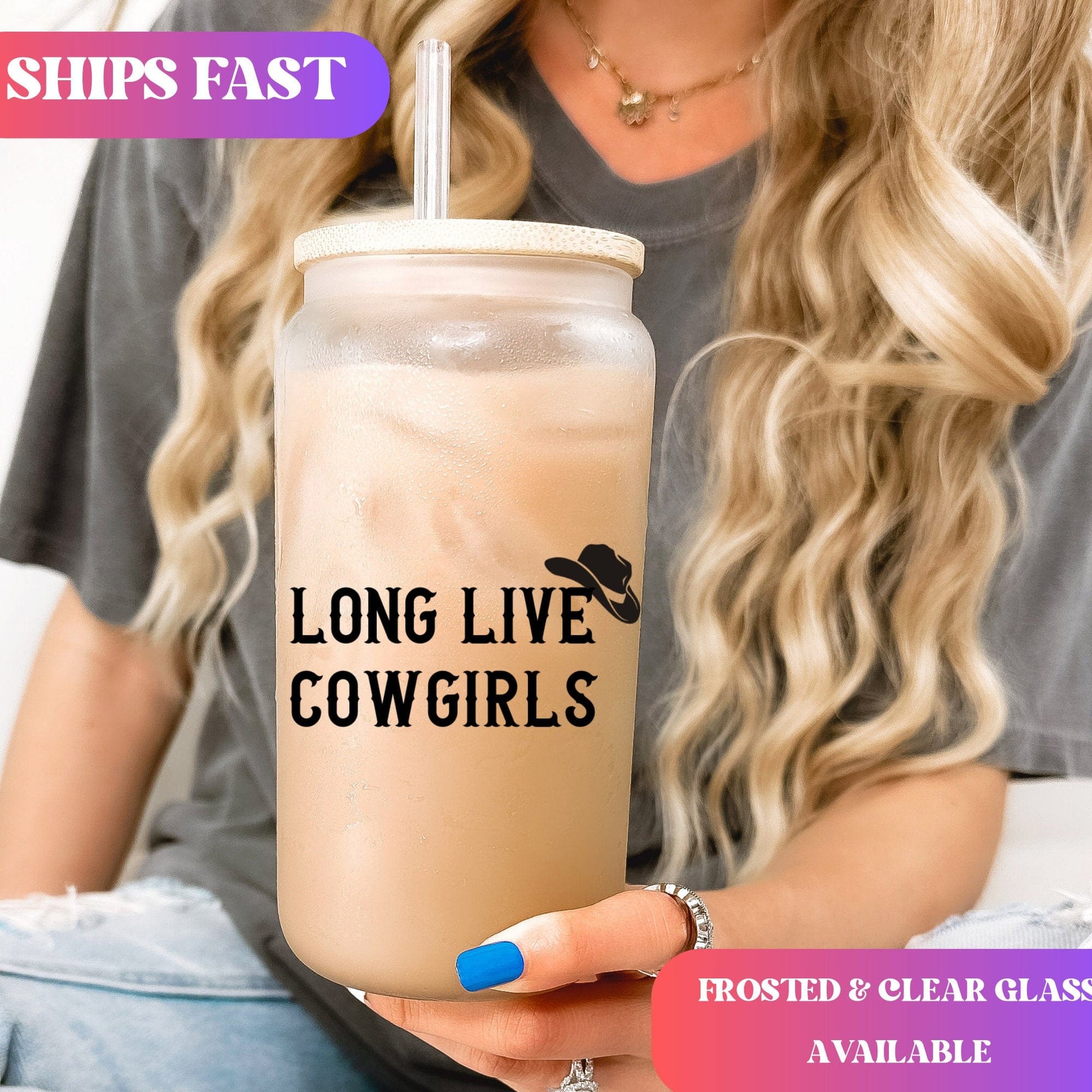 Country concert Frosted Iced Coffee Cup Long Live Cowgirls Frosted Tumbler with Straw Western Rodeo cowgirl Desert Vintage style beer Glass