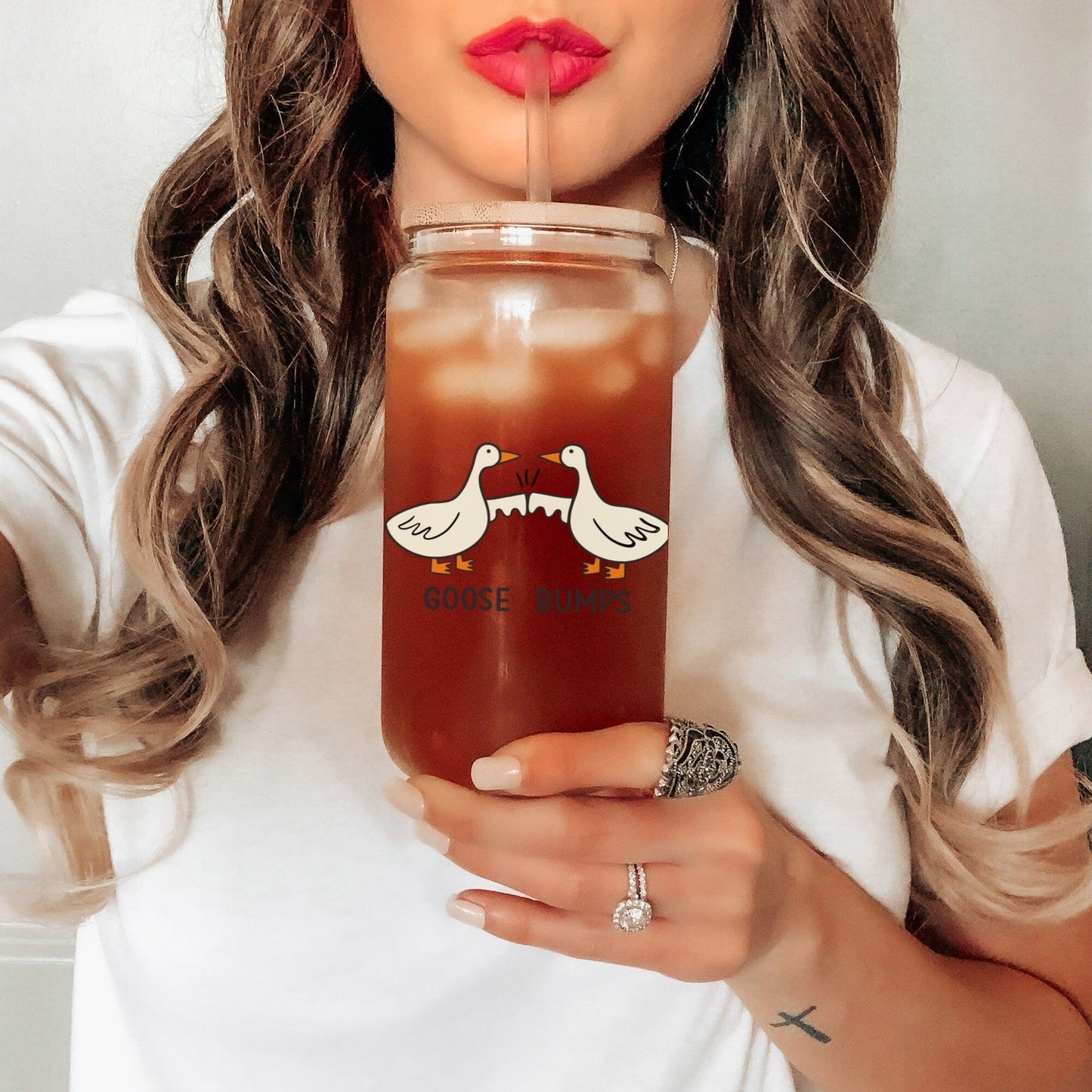 Silly Goose Iced Coffee Cup Goose Bumps Frosted Coffee Tumbler with straw Funny Goose Beer Can Funny gifts Fist bump Glass Tumbler