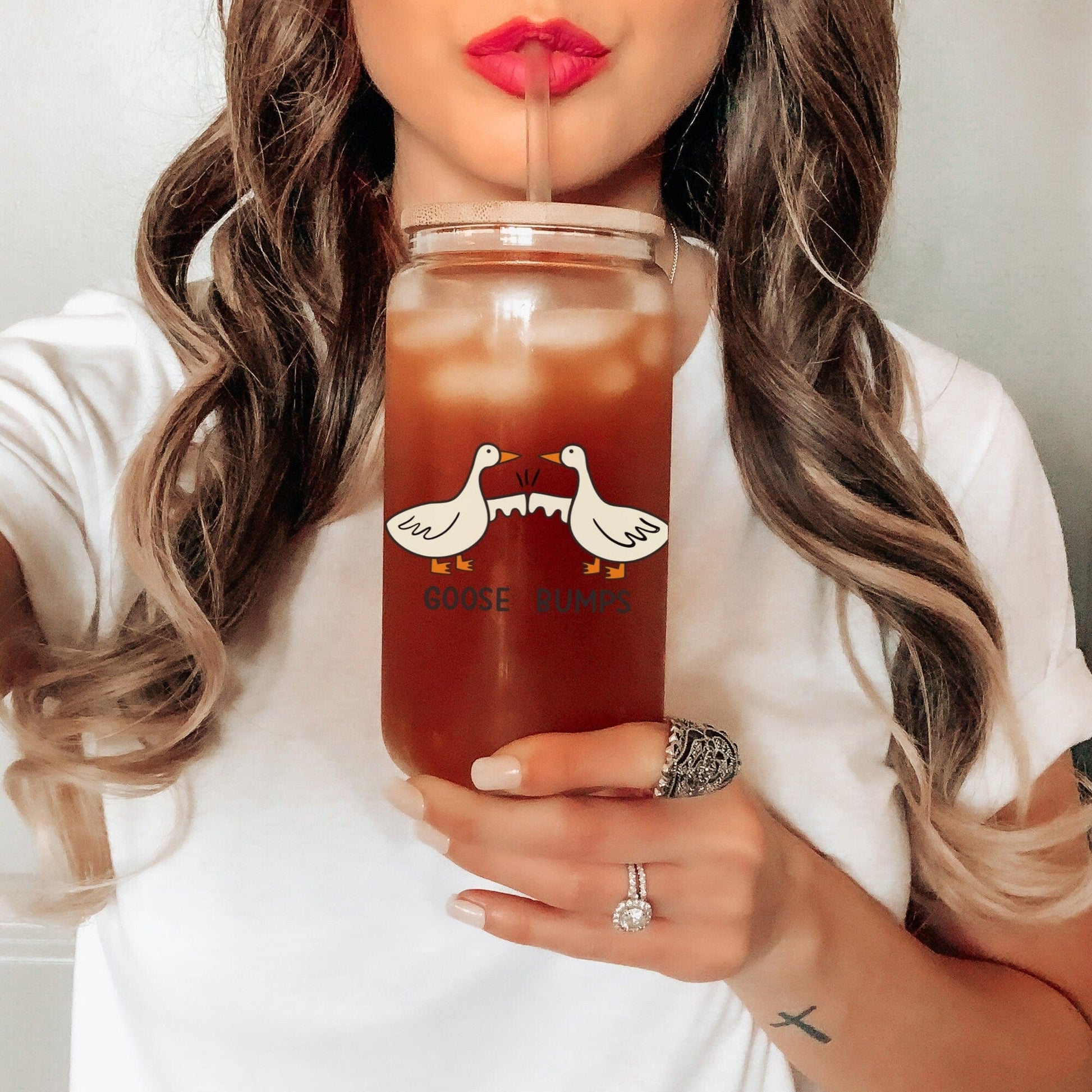 Silly Goose Iced Coffee Cup Goose Bumps Frosted Coffee Tumbler with straw Funny Goose Beer Can Funny gifts Fist bump Glass Tumbler