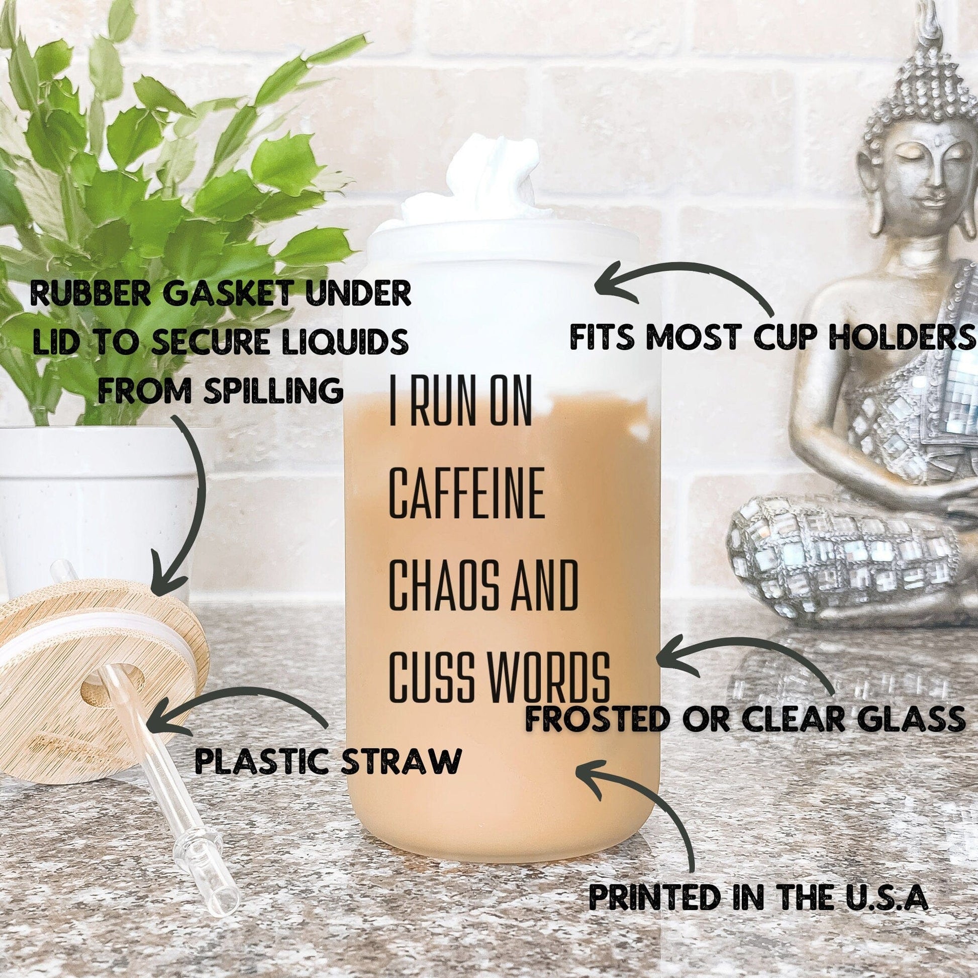 Coffee Lover Mama Iced Coffee Cup Caffeine and Chaos Frosted Coffee Tumbler with straw Funny Mama gift for mom Glass Tumbler Mom Birthday