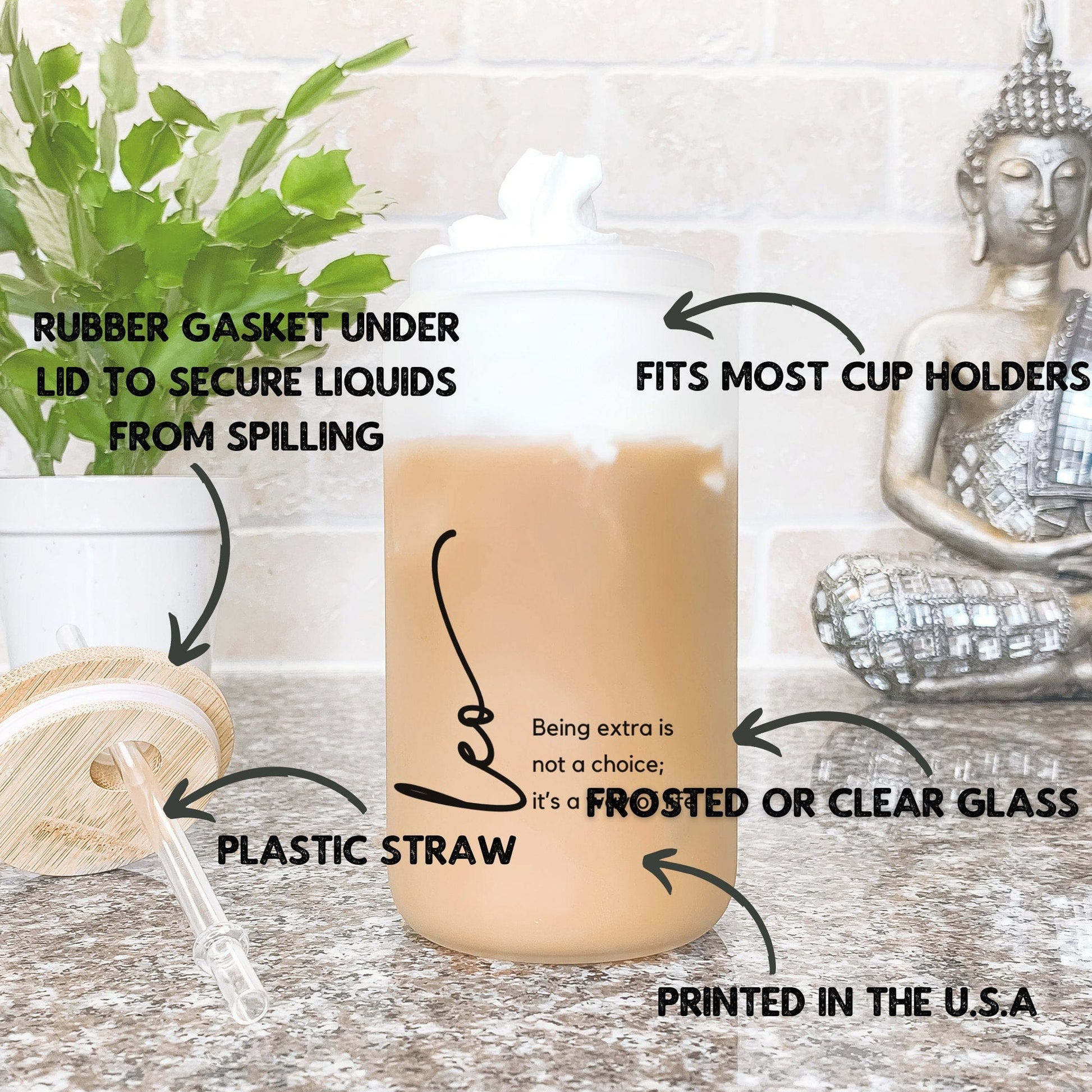 Funny Leo Star Sign Glass Frosted Can Leo Zodiac Sign Coffee Glass Cup Zodiac sign Leo astrology traits Cup with Lid Leo Horoscope Tumbler