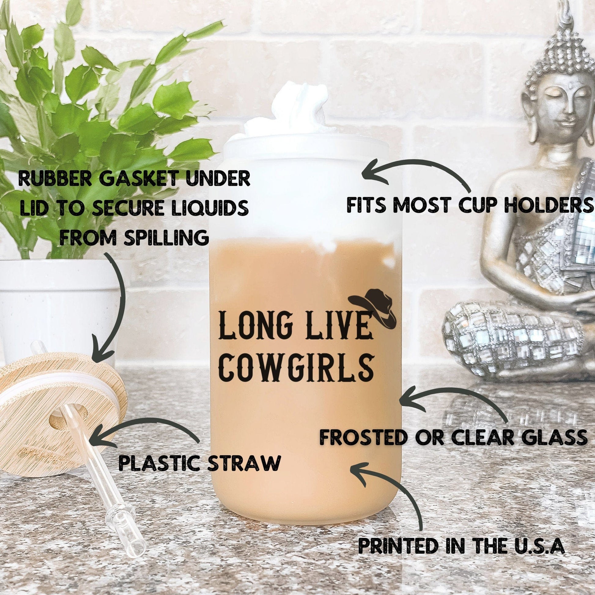 Country concert Frosted Iced Coffee Cup Long Live Cowgirls Frosted Tumbler with Straw Western Rodeo cowgirl Desert Vintage style beer Glass