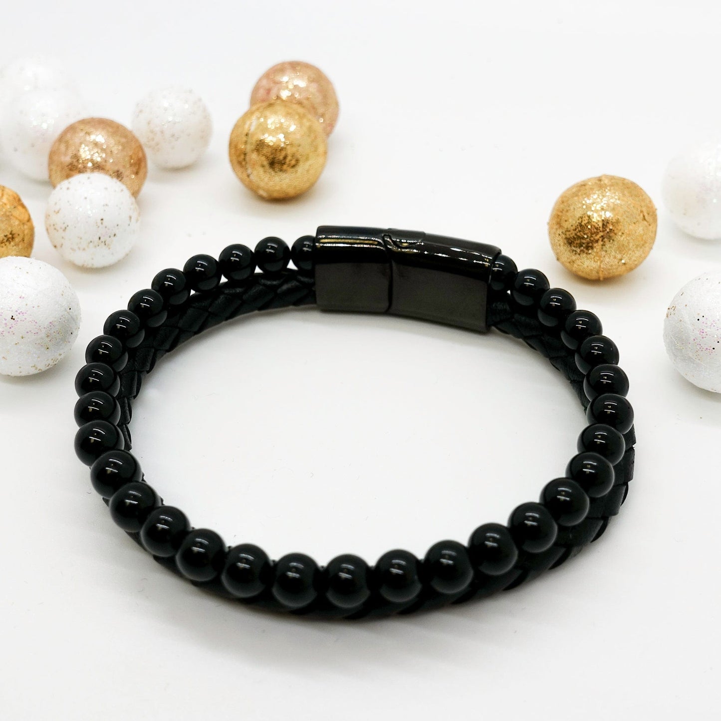 Stone Bead Leather Bracelet for him, Graduation Gift 2023, Faith Bible verse Motivational Gift