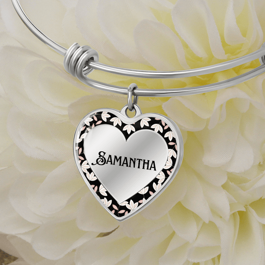 Personalized Bangle Bracelet  with Heart, Engraved Womens bracelet