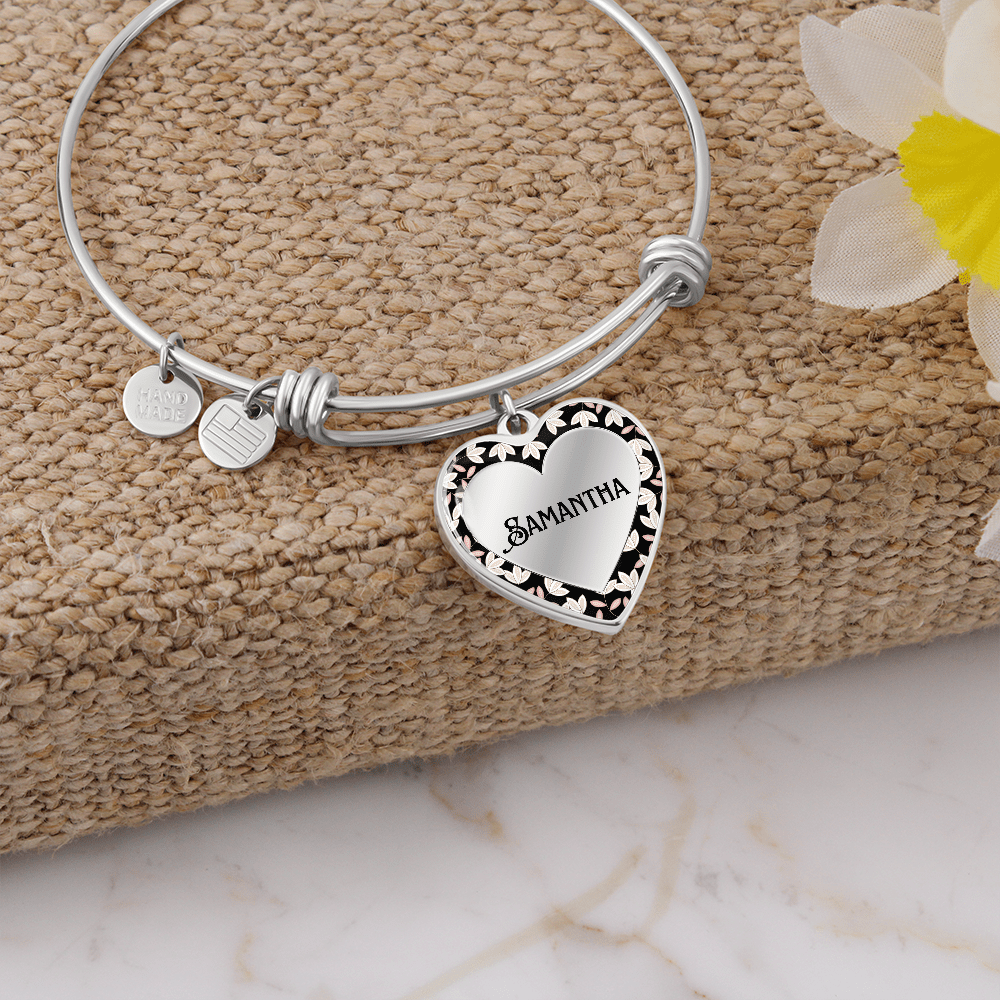 Personalized Bangle Bracelet  with Heart, Engraved Womens bracelet