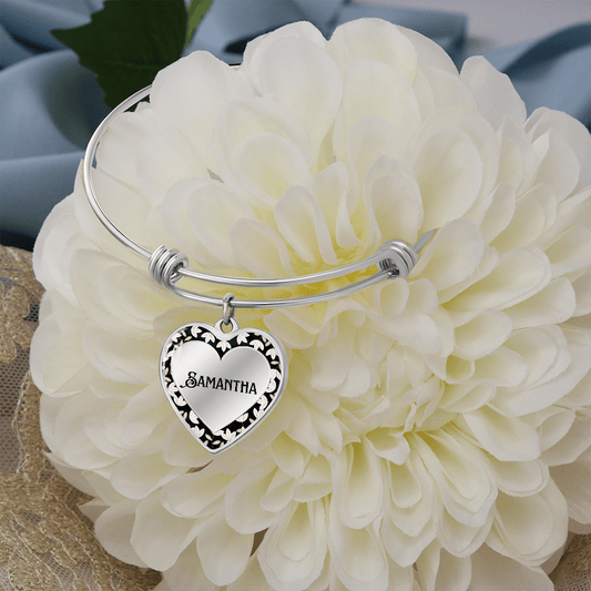 Personalized Bangle Bracelet  with Heart, Engraved Womens bracelet